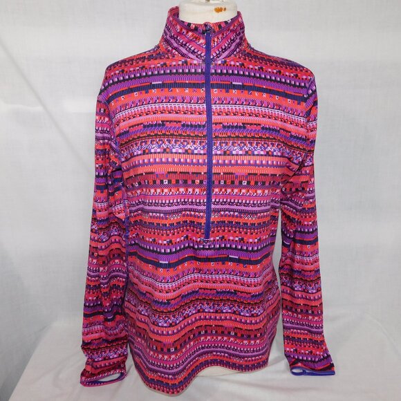 NIKE PRO Dri Fit Women XL Pink Purple Aztec LS 1/2 Pullover Training Top Jacket - Picture 1 of 13